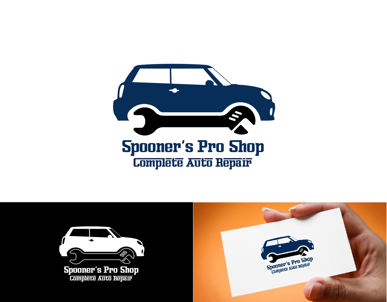 Elegant, Playful, Automotive Logo Design for Spooner’s Pro Shop is the name and the following