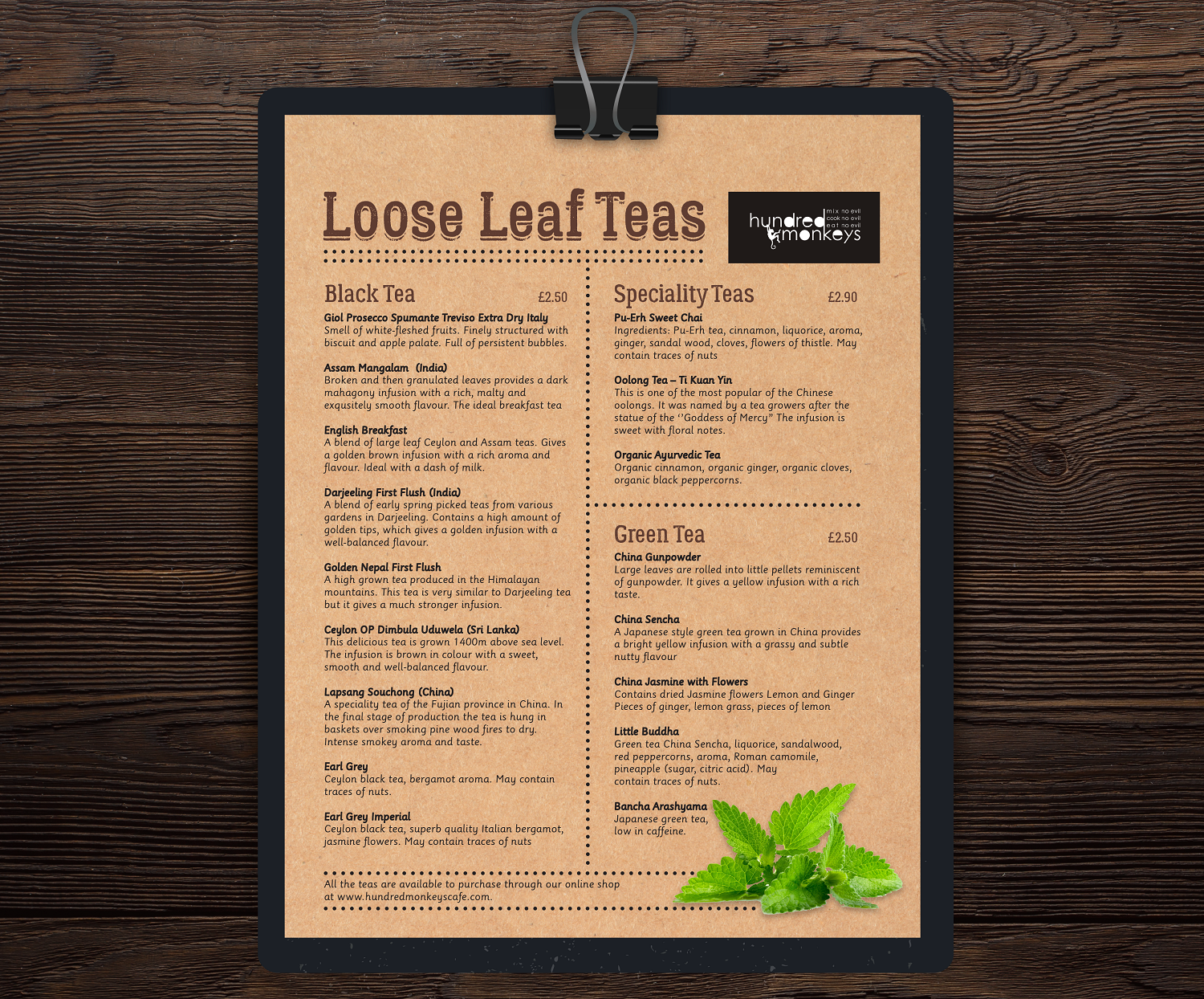 Menu Design by Iwana Ioana for Hundred Monkeys | Design #16730093