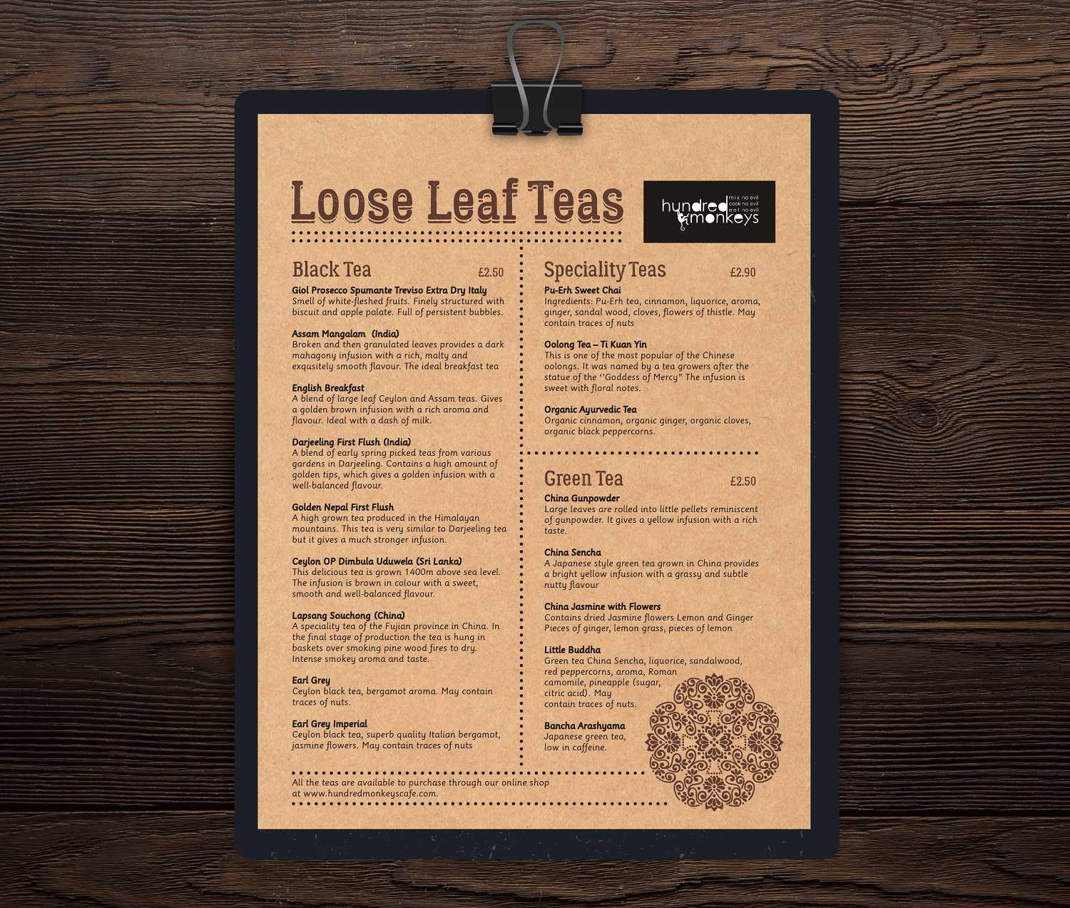Design de Menu par Iwana Ioana pour Hundred Monkeys | Design #16730094