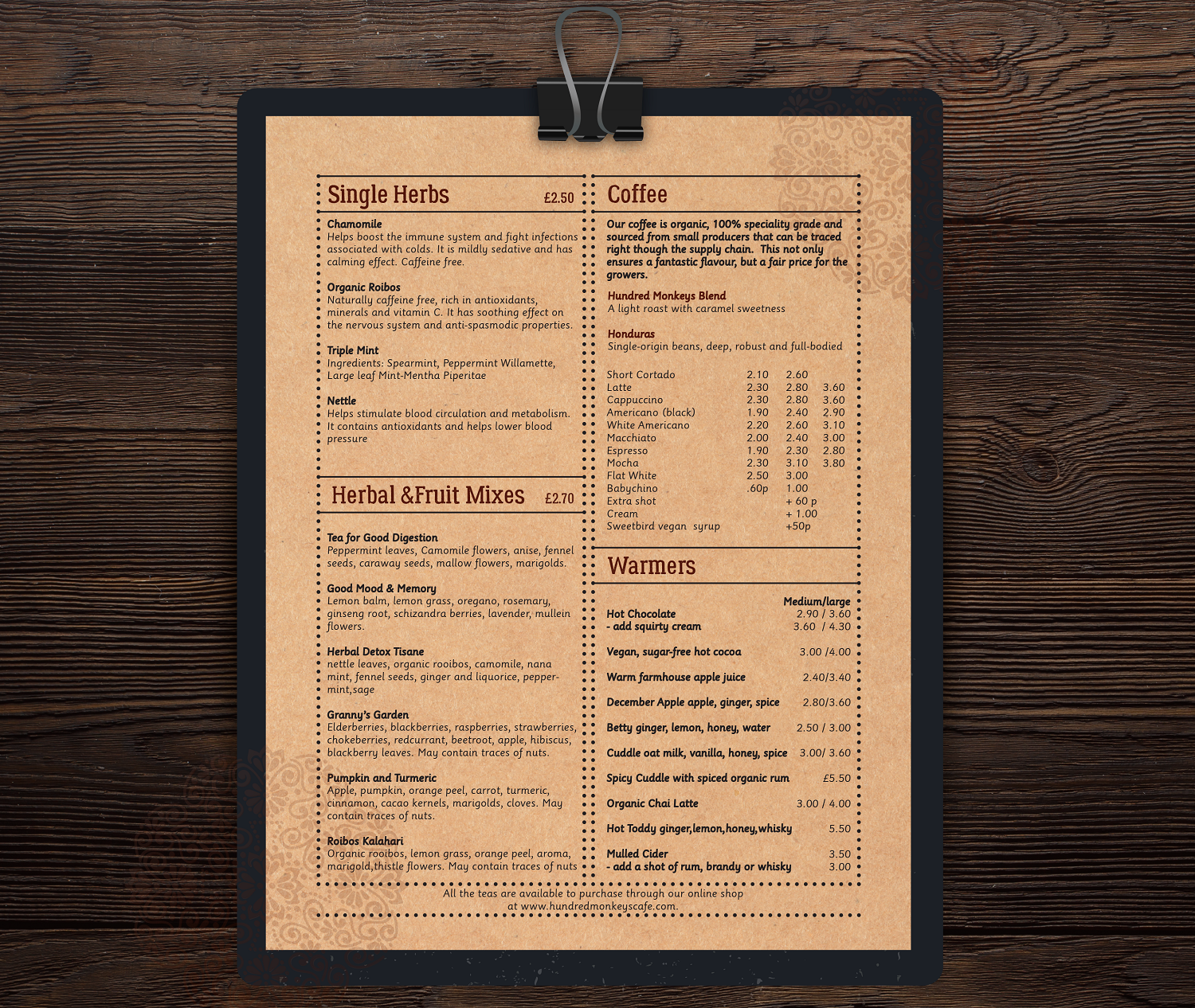 Menu Design by Iwana Ioana for Hundred Monkeys | Design #16731450