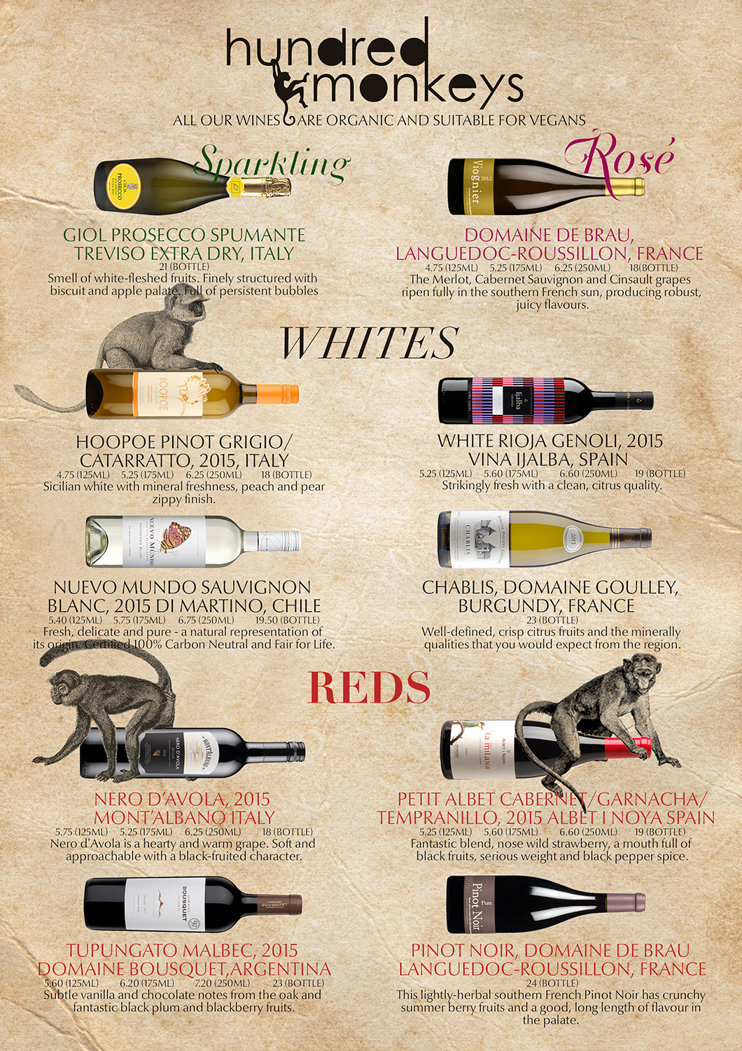 Menü-Design von mrmrnjr für Hundred Monkeys | Design #16716772