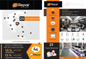 Two sided flyer design with a cut out discount coupon 
