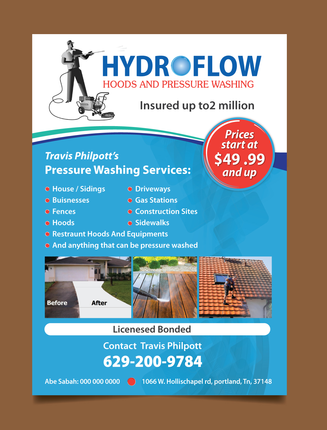 elegant playful construction flyer design for hydroflow pressure washing flyers