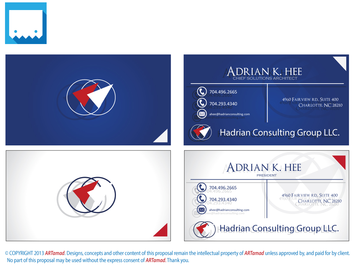 Diseño de Tarjeta de Presentación por ARTMD para Hadrian Consulting Group LLC | Diseño #2695734