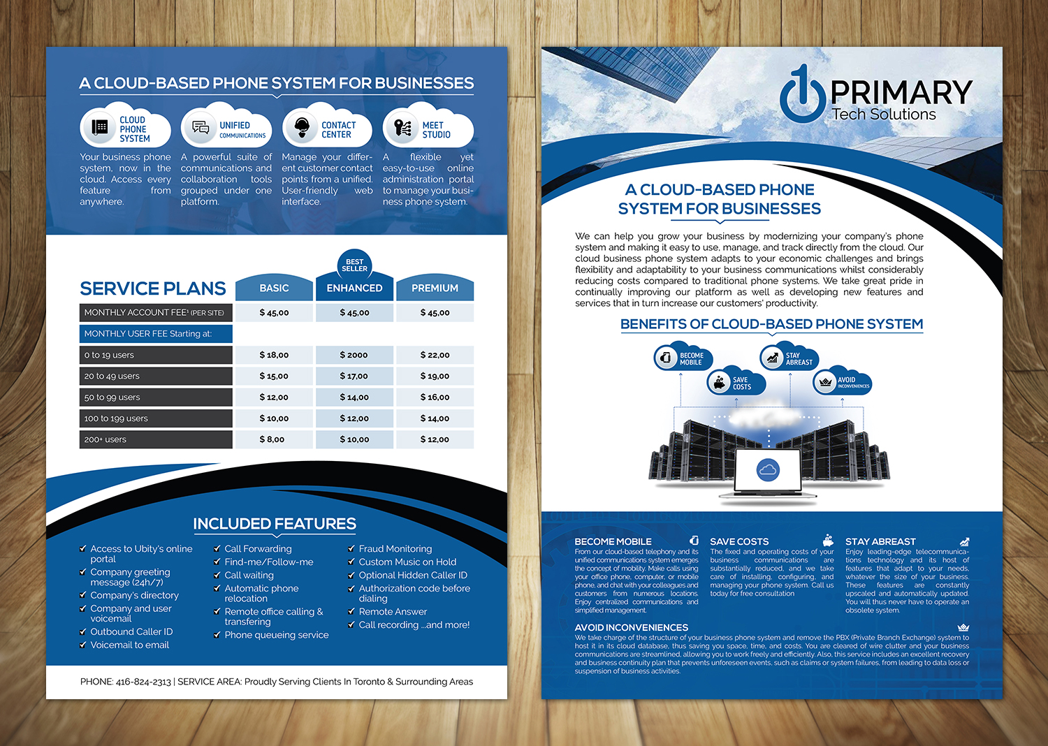 elegant playful voip flyer design for primary tech solutions by