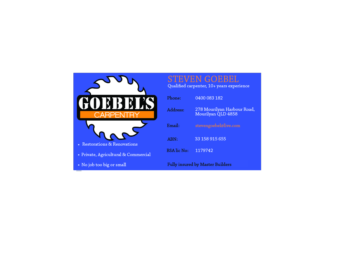 Business Card Design by eric88s for Goebels Carpentry | Design #2672716