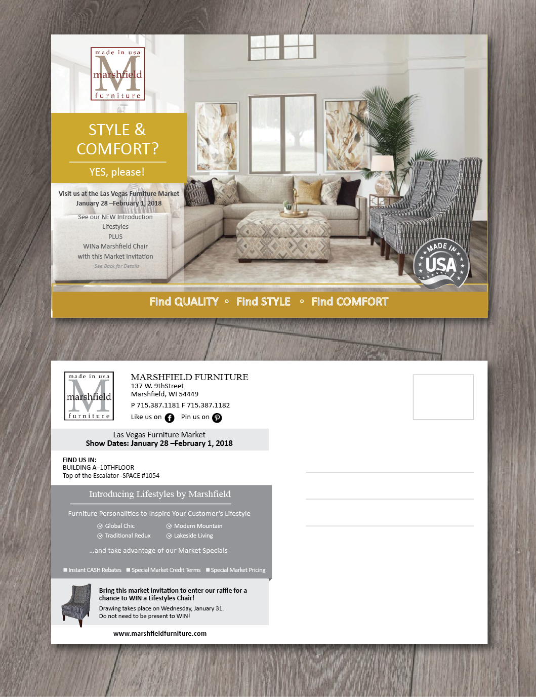 Postcard Design by alex989 for Marshfield Furniture | Design #16809451