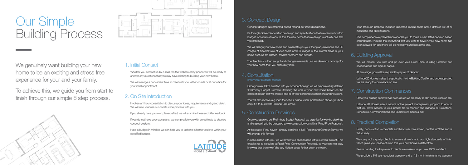 Brochure Design by em.design for Latitude 20 Homes | Design #19041165