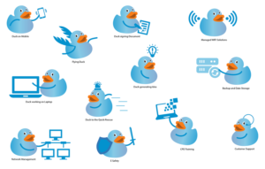 Graphics of Blue Duck required for website. Cartoon style character. Example attached. 