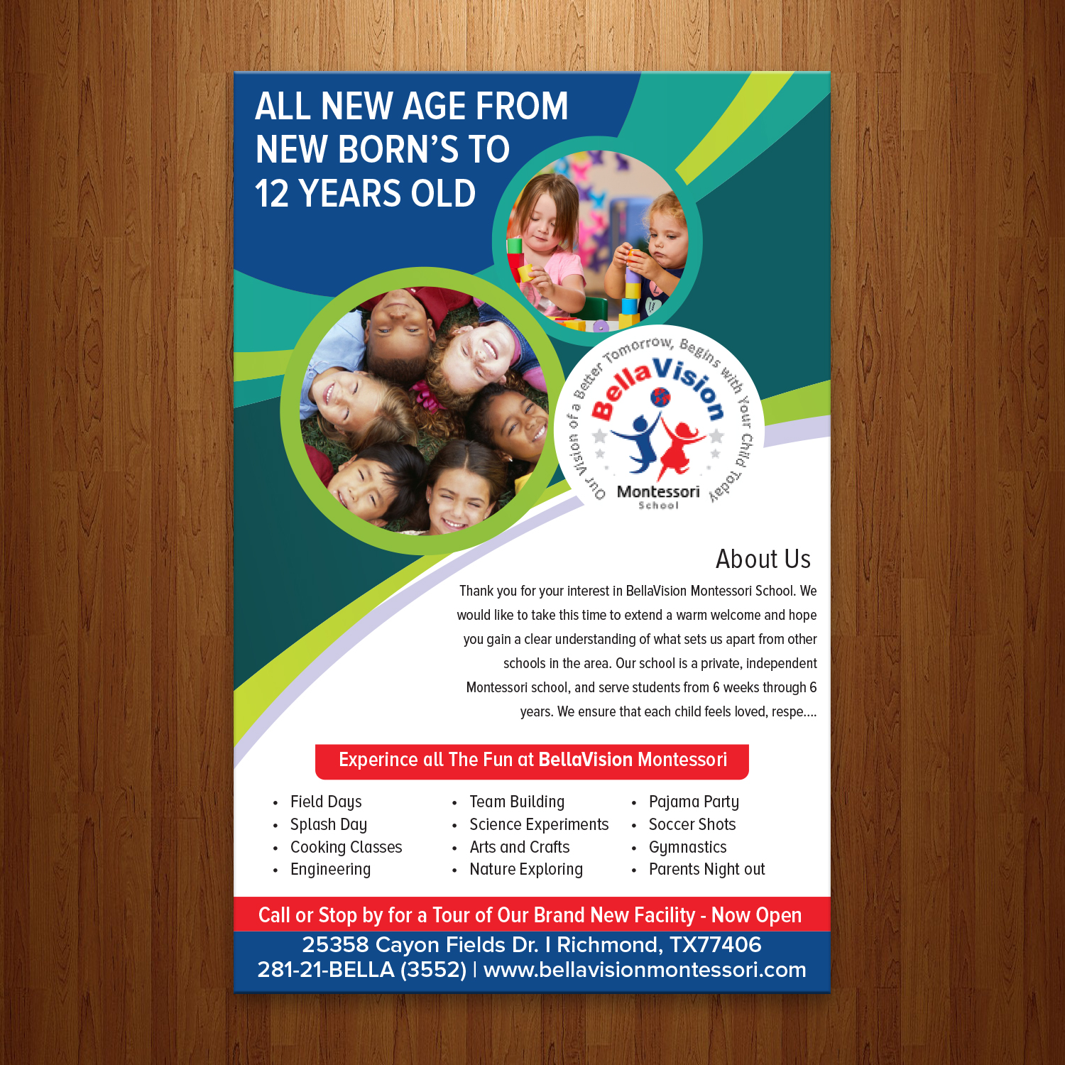 Design de Flyer par theblueart pour BellaVision Montessori | Design #16935565