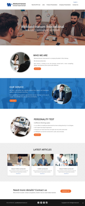 Web Design par pb pour Wicklund Hansen International | Design : #16974269
