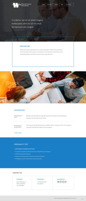Web Design par pb pour Wicklund Hansen International | Design : #16974271