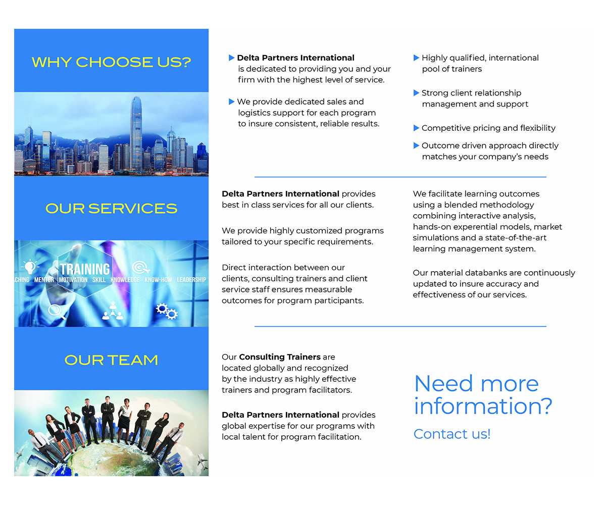 Diseño de Brochure por eve joanne design para Delta Partners International | Diseño #16994941