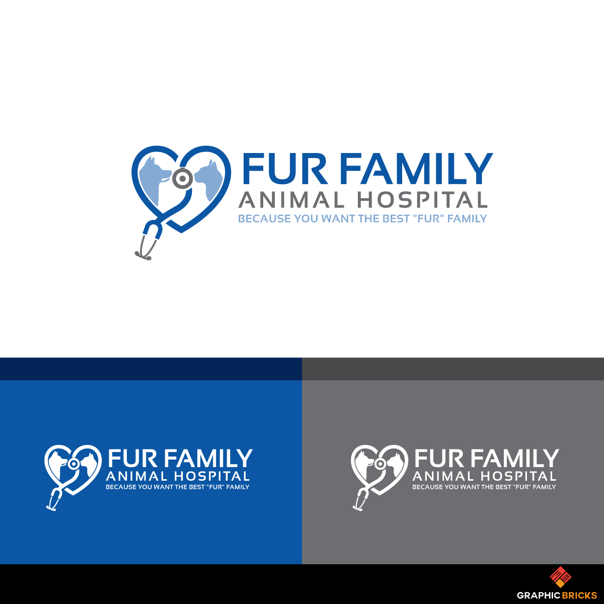Logo Design by Graphic Bricks for Fur Family Animal Hospital | Design #16957489