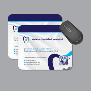 Mouse pad with company logo and address for dentists orthodontic office | Graphic Design by Achiver