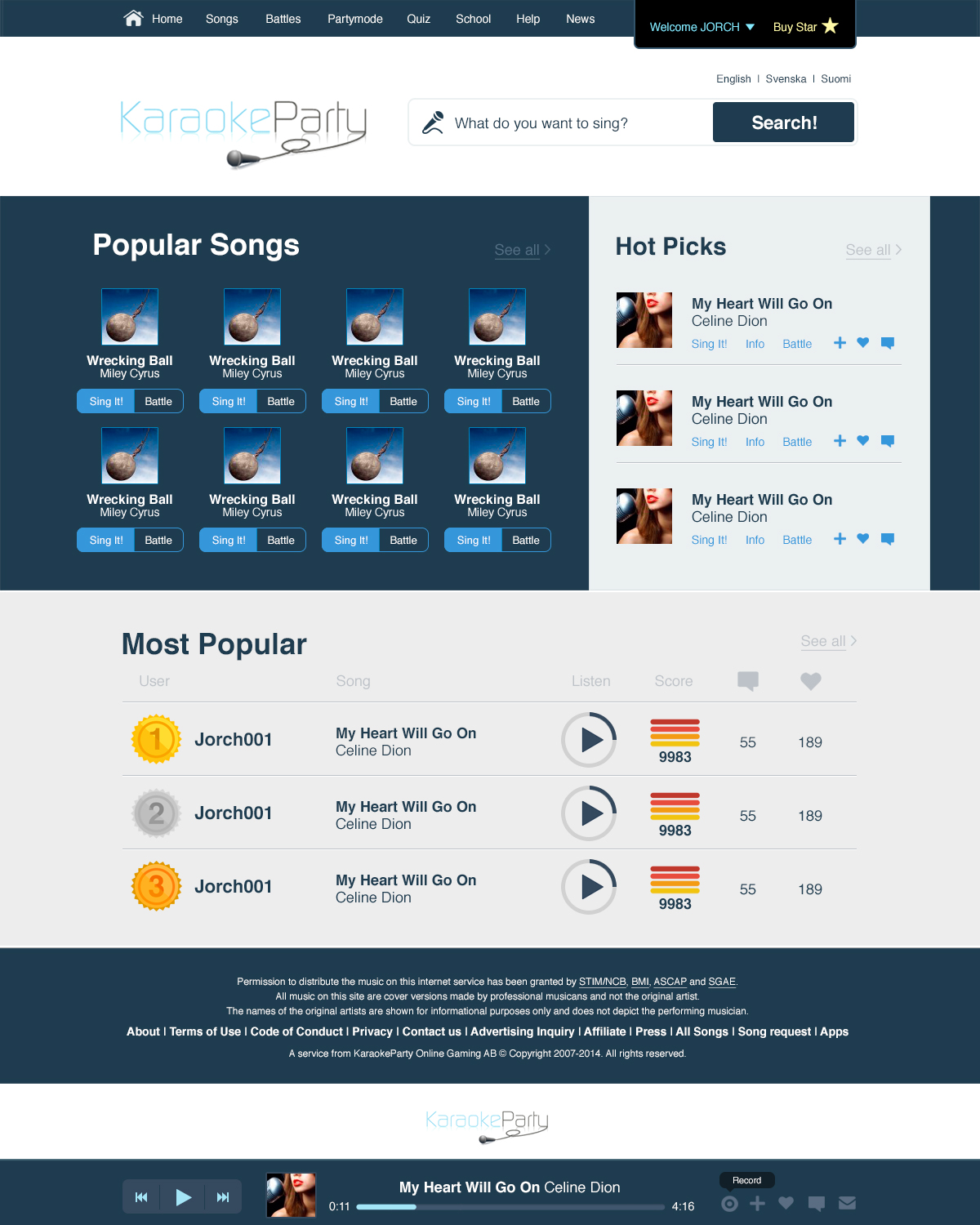 Web Design by  Jorch for Karaokeparty Online Gaming AB | Design #3010755