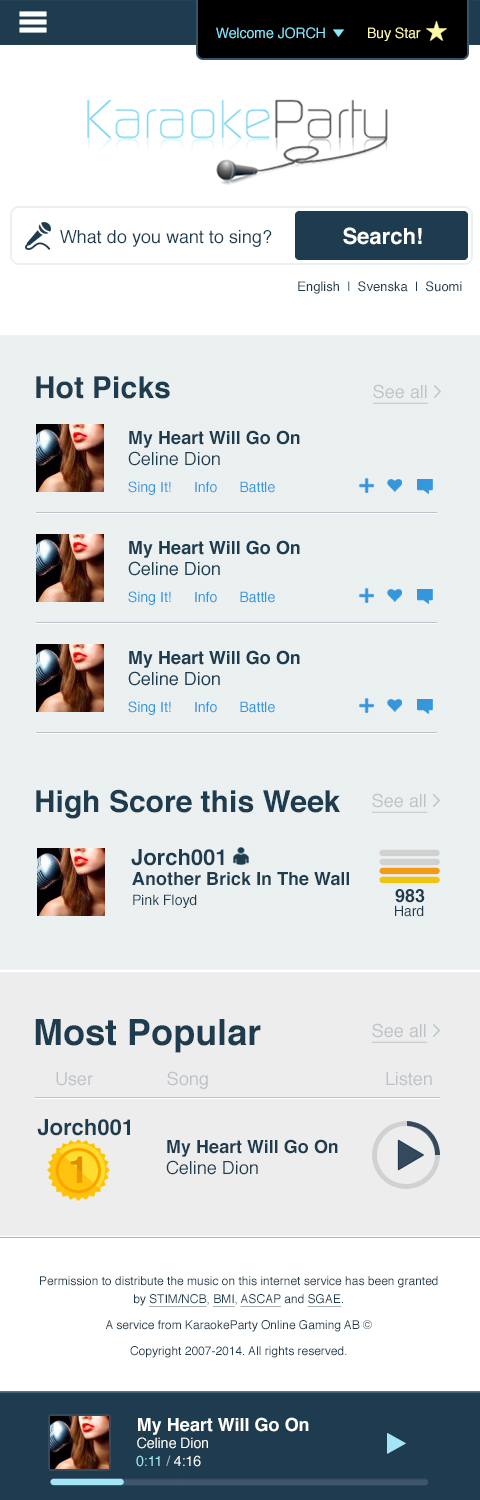 Web Design by  Jorch for Karaokeparty Online Gaming AB | Design #3015713