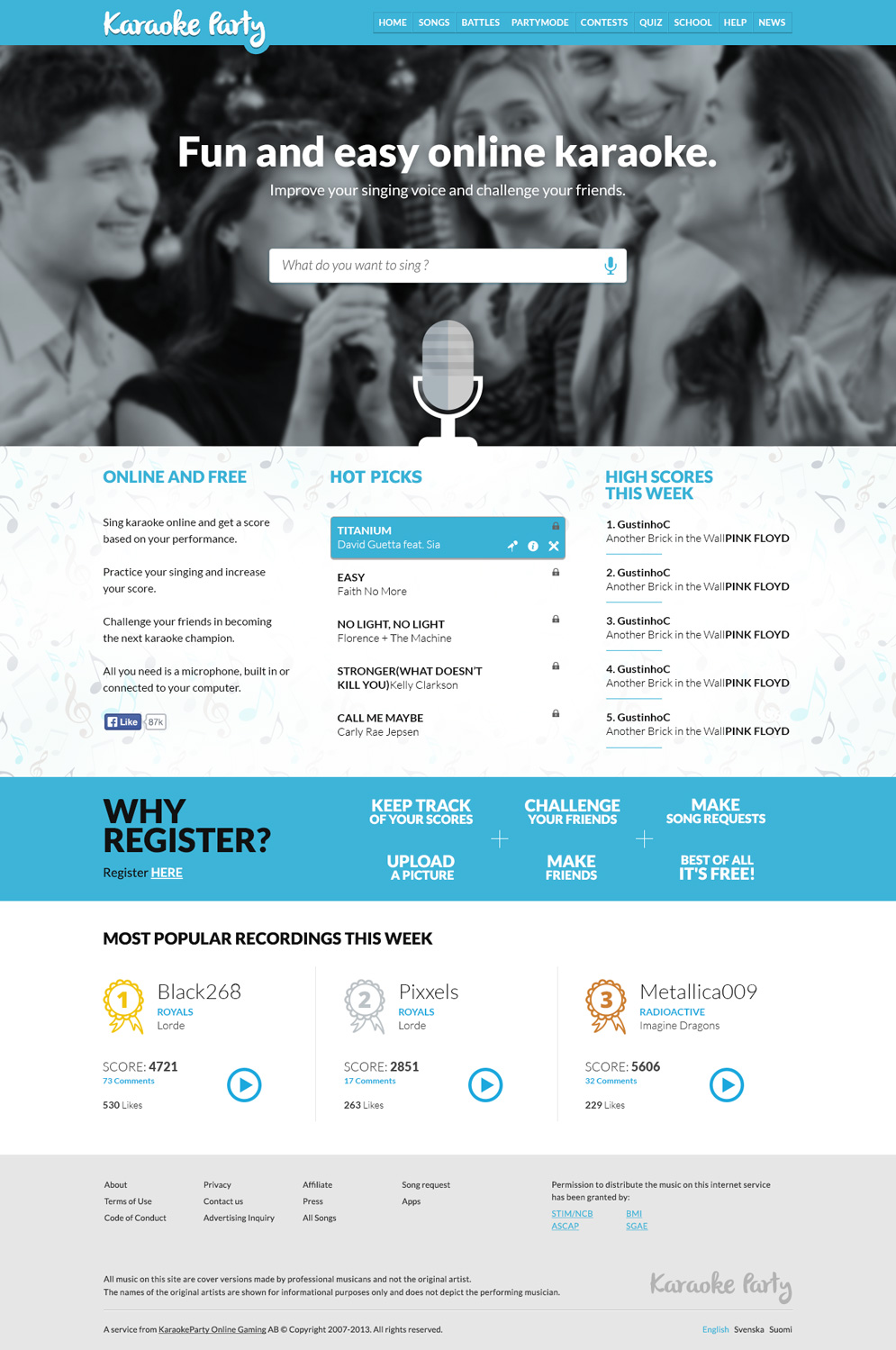 Web Design by Alex D for Karaokeparty Online Gaming AB | Design #2753179
