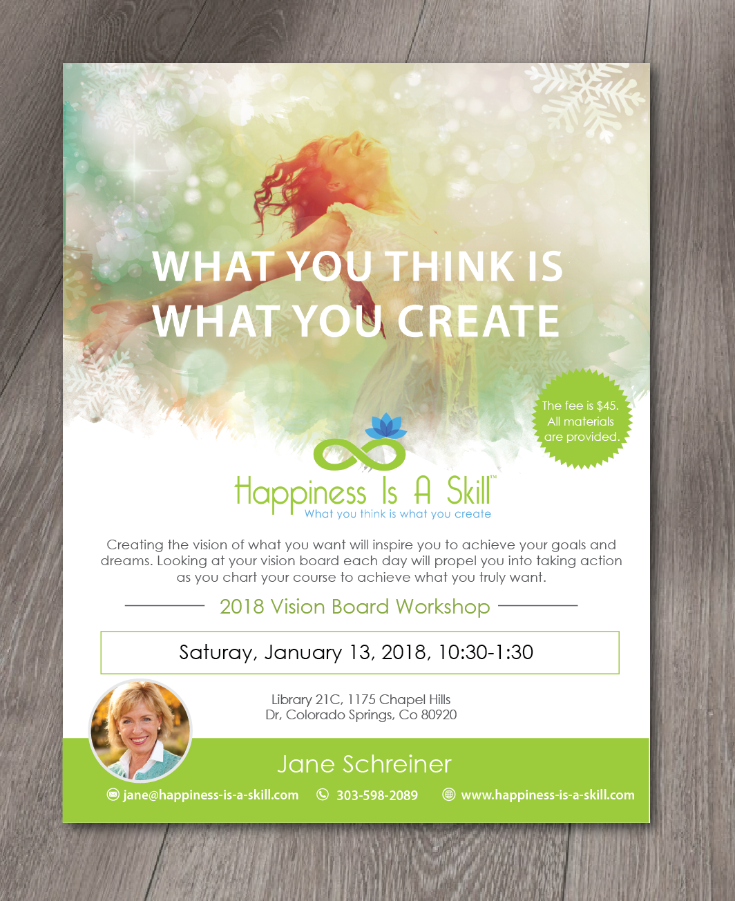 Design de Flyer par alex989 pour Happiness Is A Skill, LLC | Design #17037613