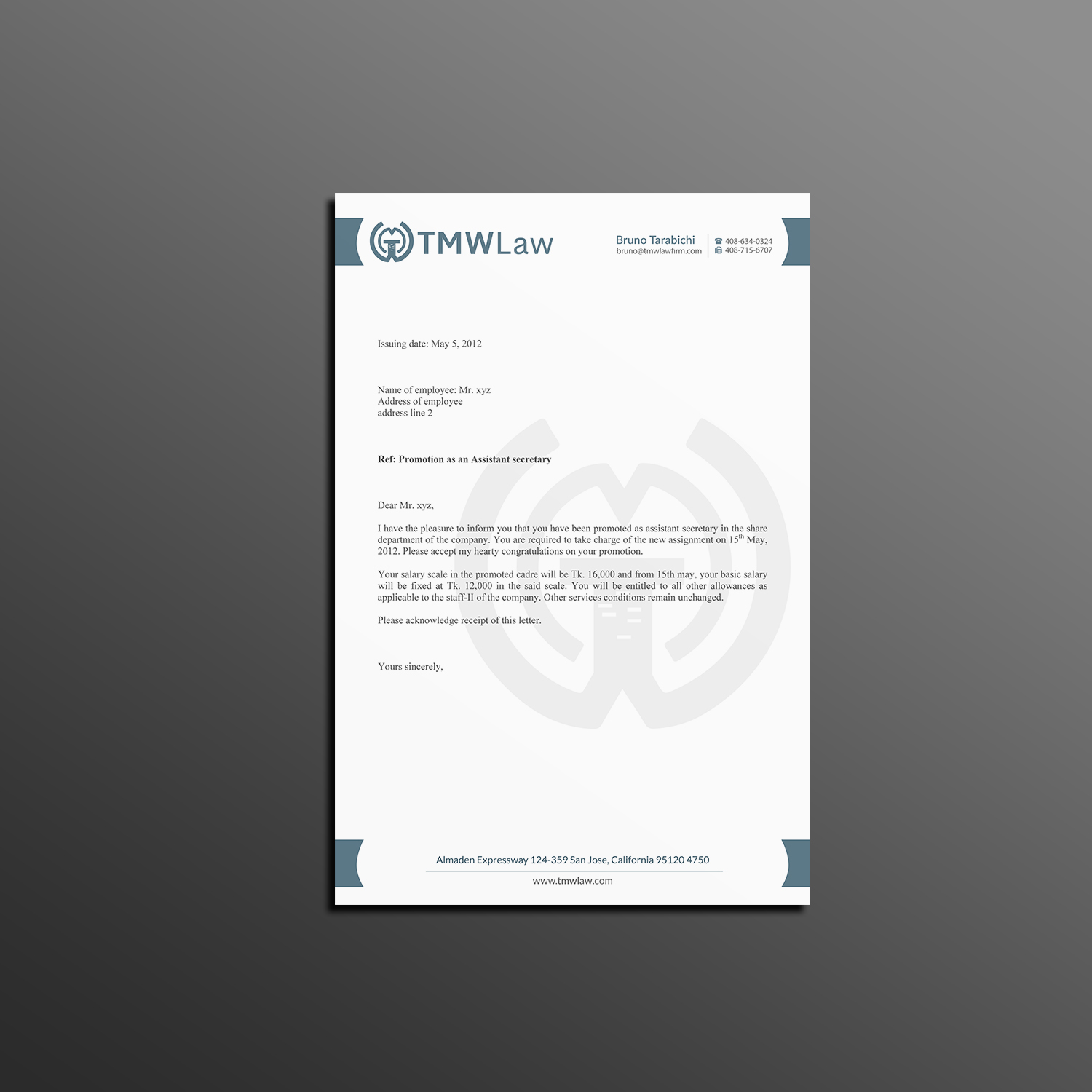 Briefkopf-Design von Creations Box 2015 für TMW Law | Design #17069143