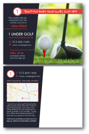 1 Under Golf New Location Postcard | Postcard Design by citygirl17