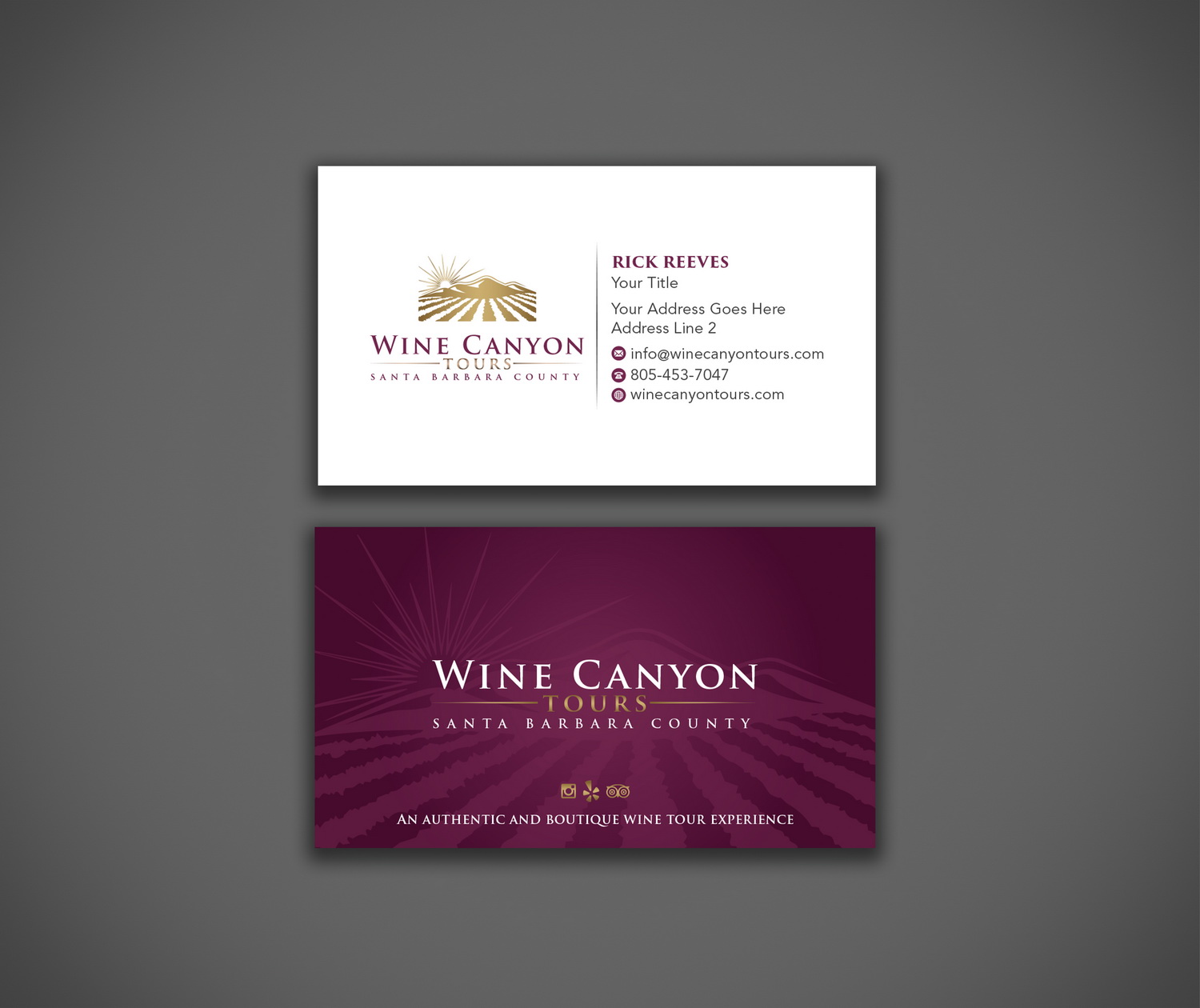 Diseño de Tarjeta de Presentación por cini.angela87 para Wine Canyon Tours | Diseño #17147240