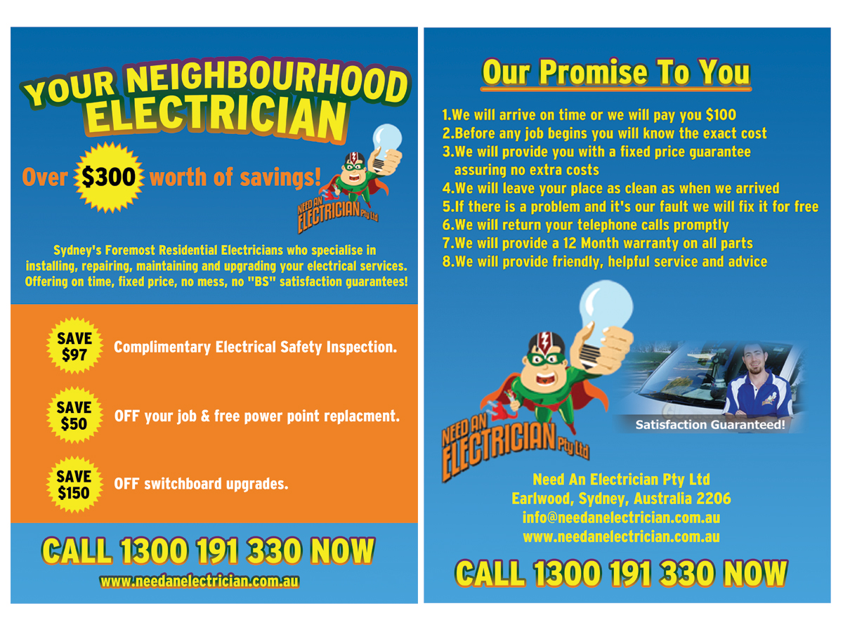 Flyer Design by Gamma Studios for Need An Electrician Pty Ltd | Design #623682