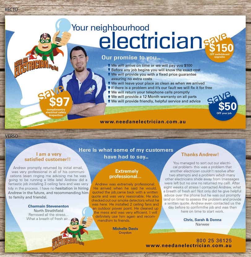 Flyer Design by san011 for Need An Electrician Pty Ltd | Design #628673