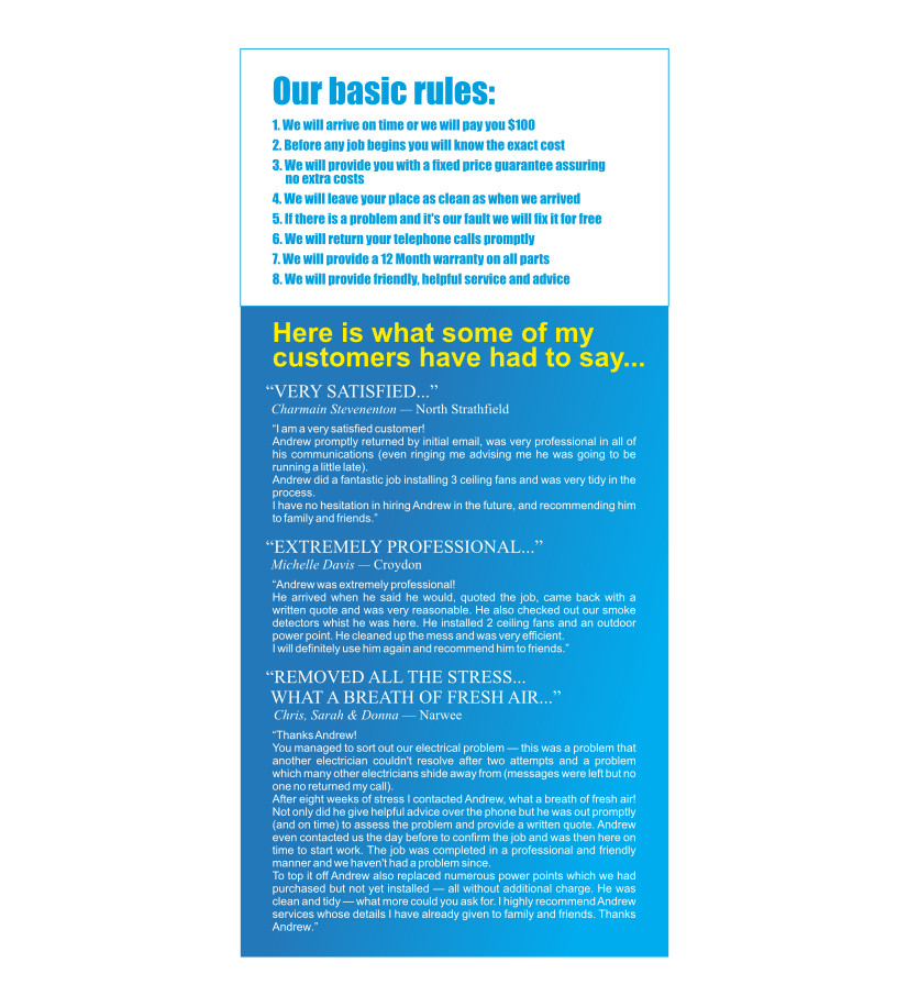 Flyer Design by Atvento Graphics for Need An Electrician Pty Ltd | Design #627300