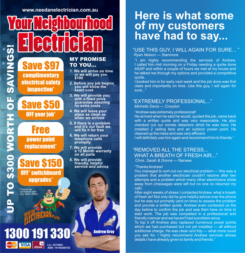 Flyer-Design von Atvento Graphics für Need An Electrician Pty Ltd | Design #634874