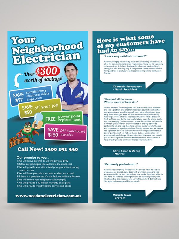 Diseño de Flyer por kinzi para Need An Electrician Pty Ltd | Diseño #625314
