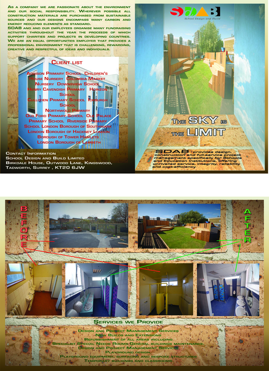 Design de Brochure par Nishu Raina pour School Design and Build Limite | Design #50555