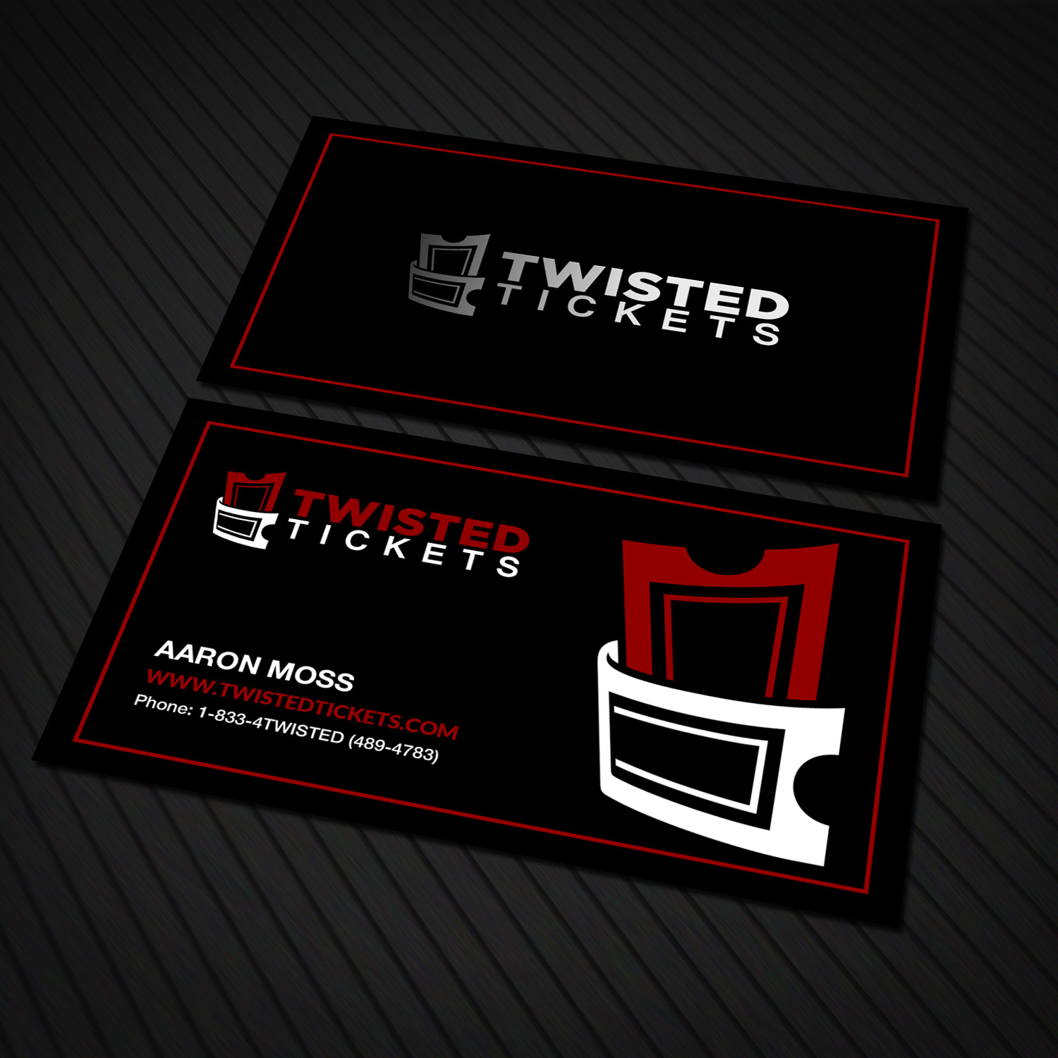 Business Card Design by Sandaruwan for Aaron J. Moss dba Twisted Tickets | Design #17266953