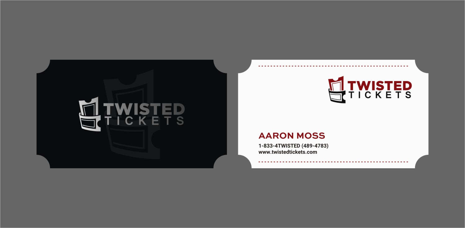 Business Card Design by INDIAN_Ashok for Aaron J. Moss dba Twisted Tickets | Design #17269631