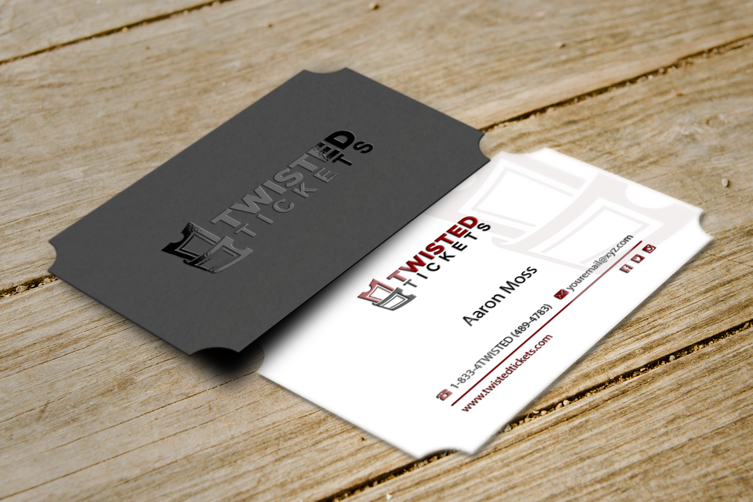 Business Card Design by Riz' for Aaron J. Moss dba Twisted Tickets | Design #17267021