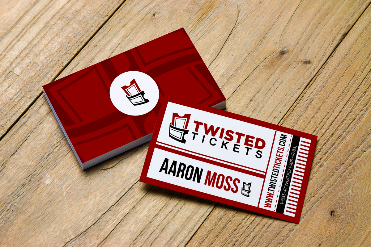 Business Card Design by JK18 for Aaron J. Moss dba Twisted Tickets | Design #17263528