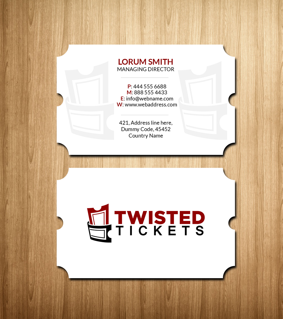 Business Card Design by Creations Box 2015 for Aaron J. Moss dba Twisted Tickets | Design #17264764