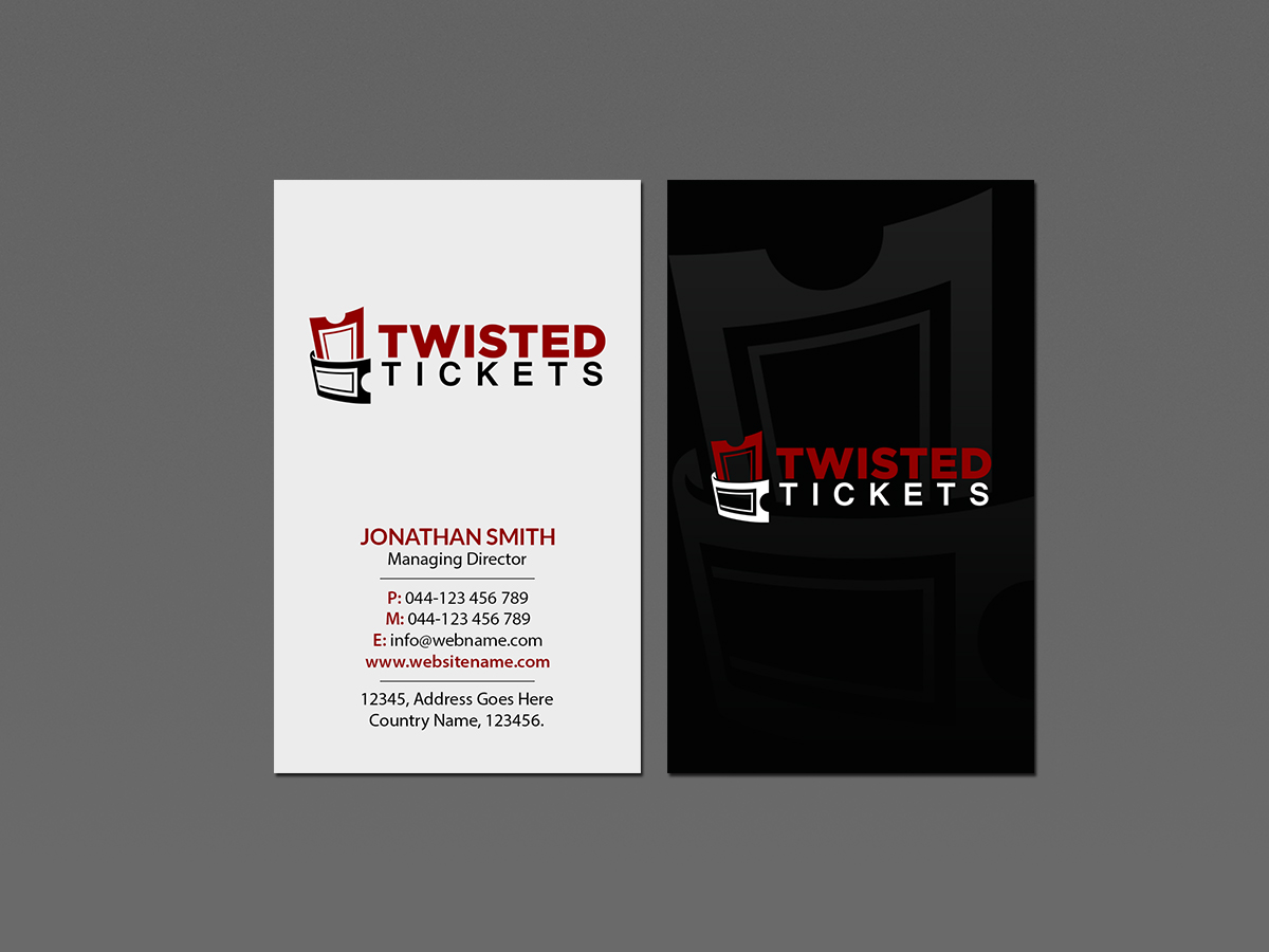 Business Card Design by Creations Box 2015 for Aaron J. Moss dba Twisted Tickets | Design #17264791