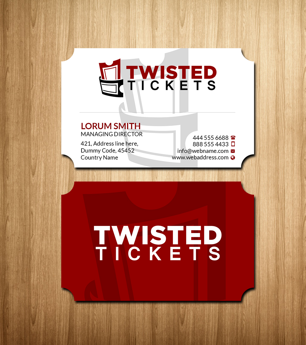 Business Card Design by Creations Box 2015 for Aaron J. Moss dba Twisted Tickets | Design #17273182