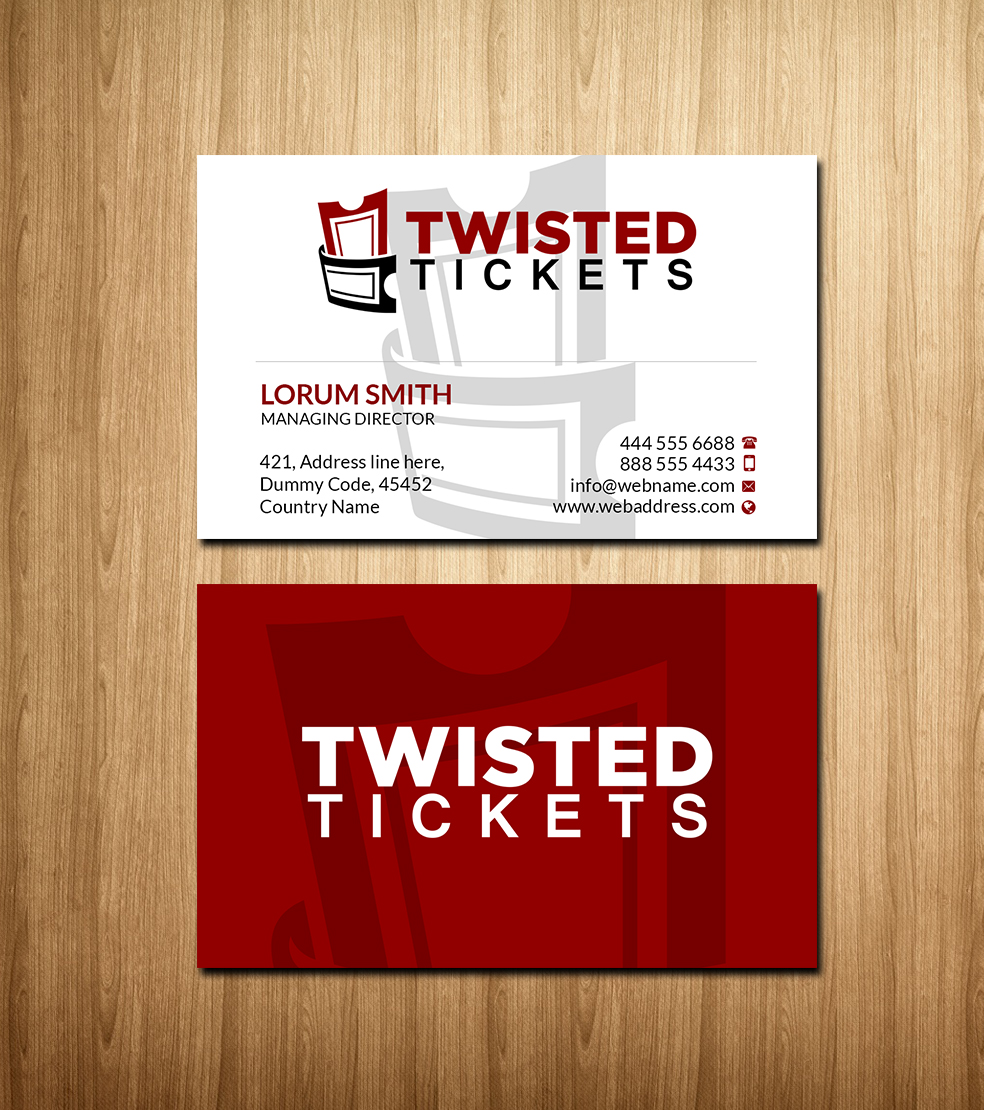 Business Card Design by Creations Box 2015 for Aaron J. Moss dba Twisted Tickets | Design #17273183