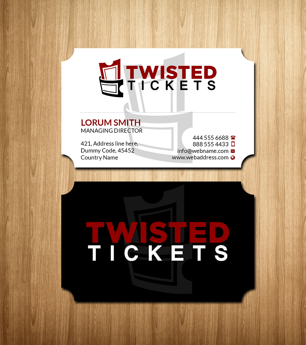 Business Card Design by Creations Box 2015 for Aaron J. Moss dba Twisted Tickets | Design #17273185