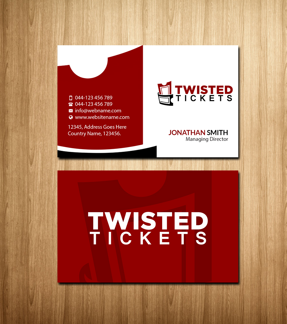 Business Card Design by Creations Box 2015 for Aaron J. Moss dba Twisted Tickets | Design #17273215