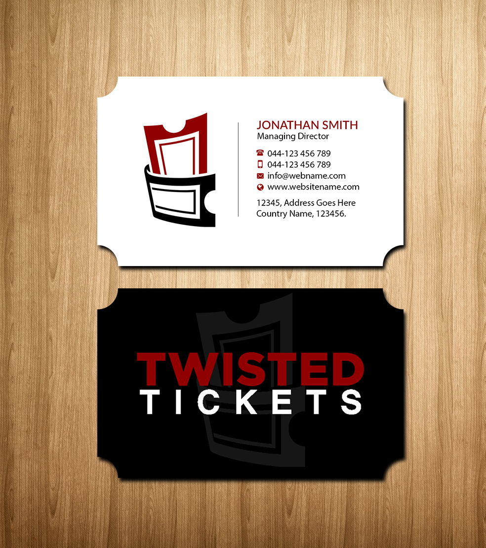 Business Card Design by Creations Box 2015 for Aaron J. Moss dba Twisted Tickets | Design #17273220