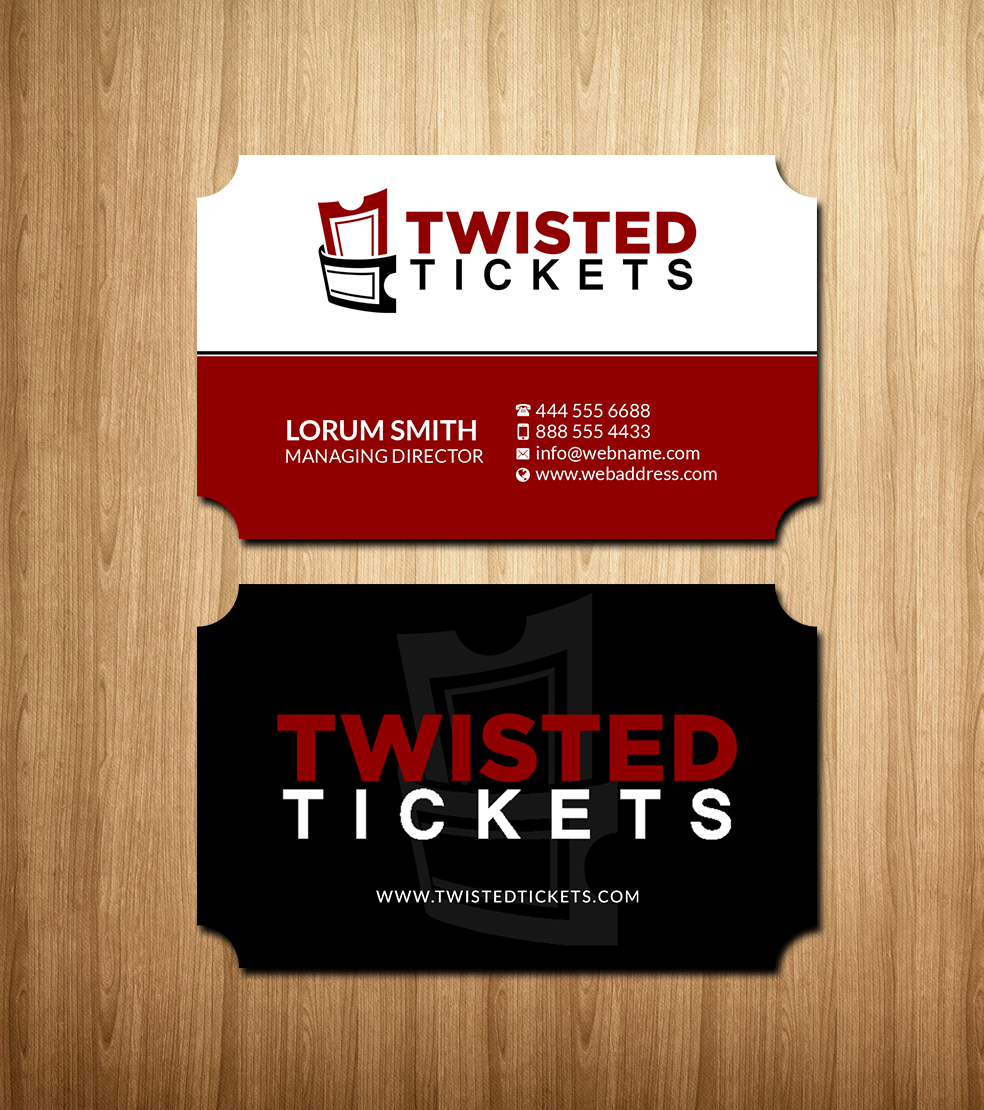 Visitenkarten-Design von Creations Box 2015 für Aaron J. Moss dba Twisted Tickets | Design: #17277828
