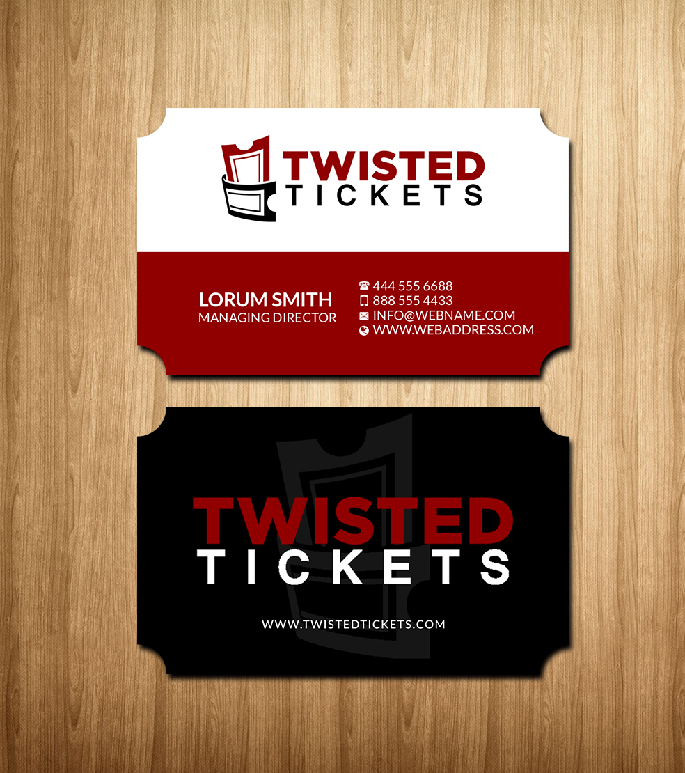 Business Card Design by Creations Box 2015 for Aaron J. Moss dba Twisted Tickets | Design #17277829