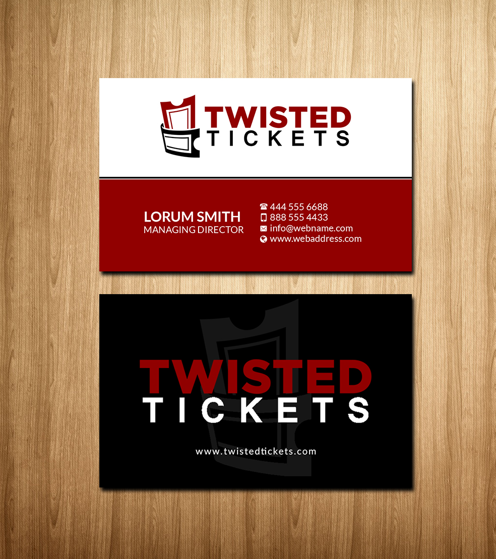 Business Card Design by Creations Box 2015 for Aaron J. Moss dba Twisted Tickets | Design #17282383