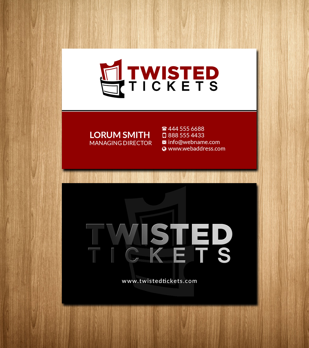 Business Card Design by Creations Box 2015 for Aaron J. Moss dba Twisted Tickets | Design #17305496