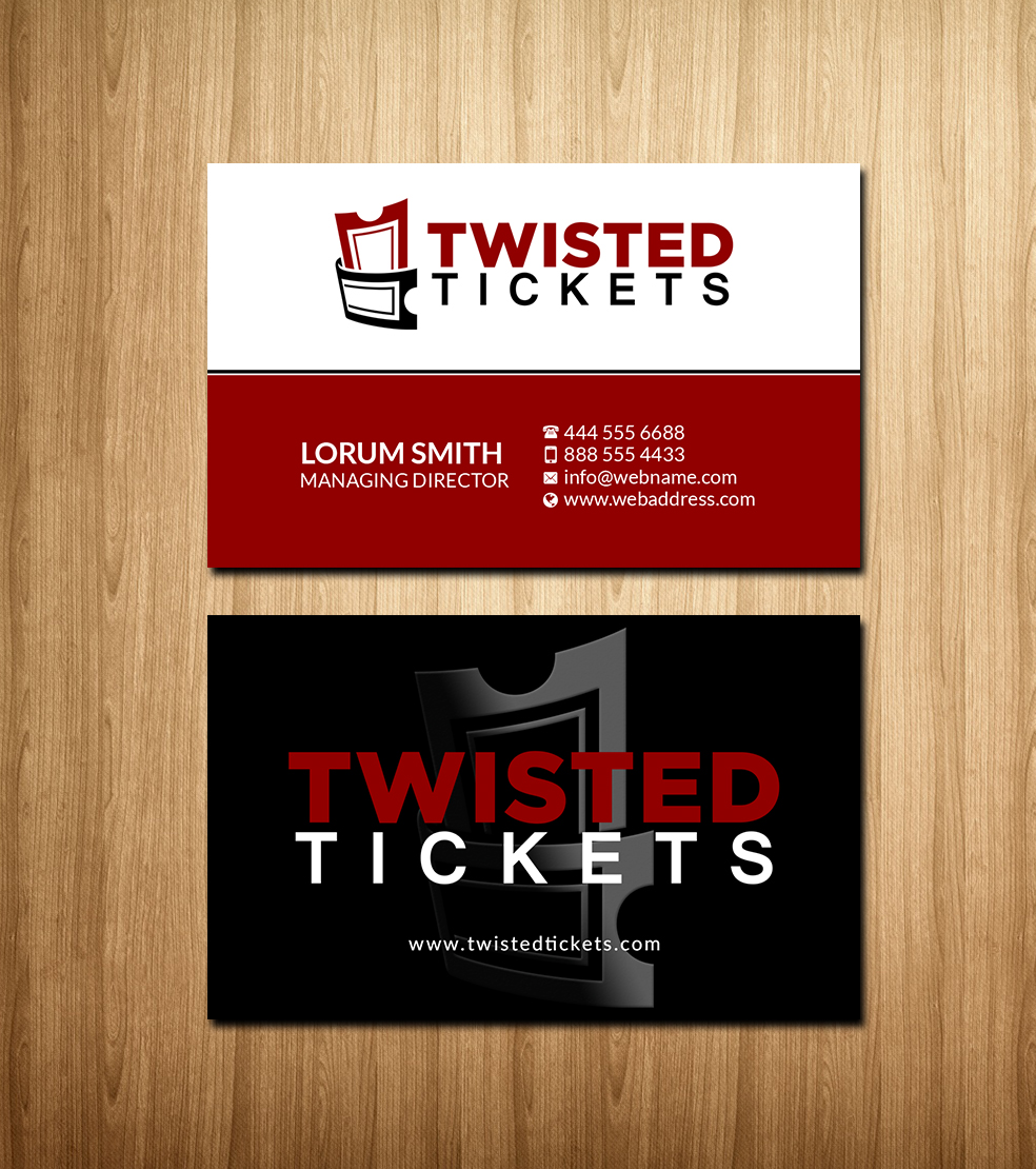 Business Card Design by Creations Box 2015 for Aaron J. Moss dba Twisted Tickets | Design #17305616
