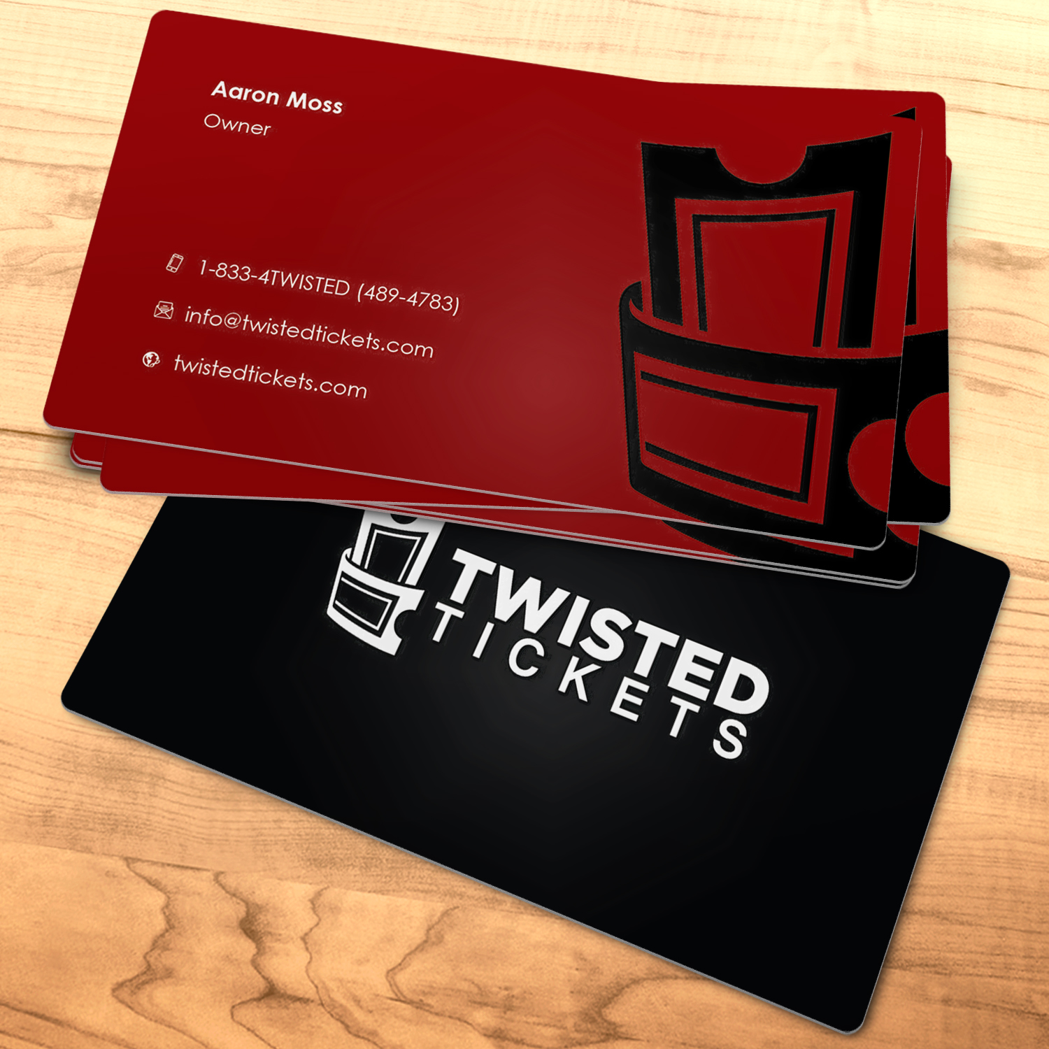 Business Card Design by Abdul Haseeb for Aaron J. Moss dba Twisted Tickets | Design #17275868