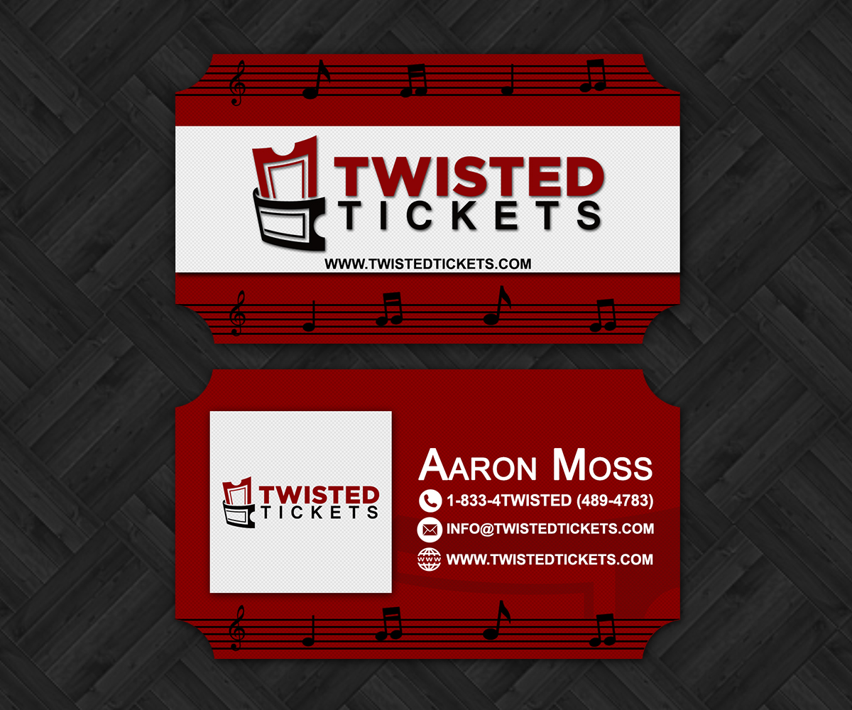 Business Card Design by ElenaHong for Aaron J. Moss dba Twisted Tickets | Design #17277562